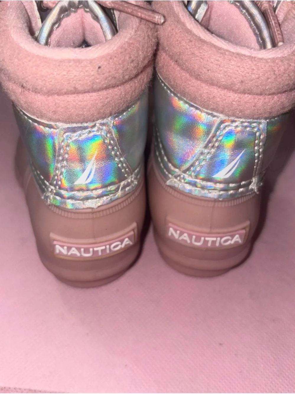 Nautica Kids Pink Holographic Ankle Boots